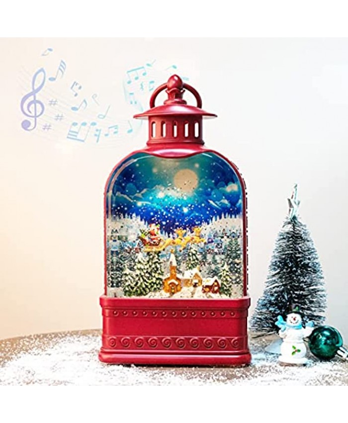 SUNFACE 9.5" Town Scene Christmas Snow Globe Musical Water Lantern Light Red