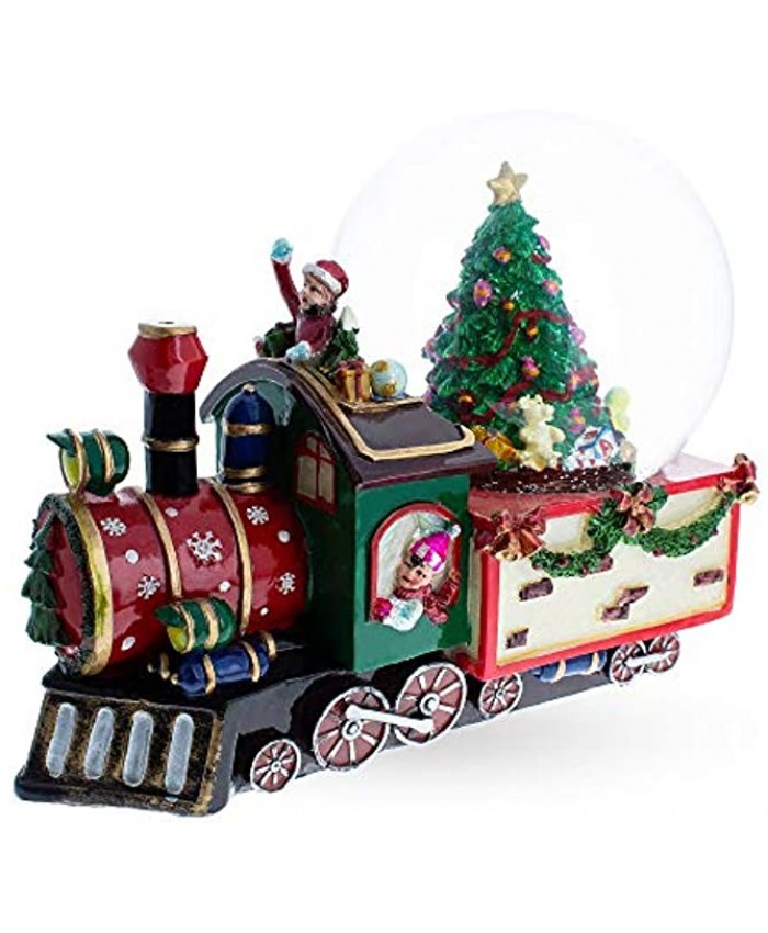 Train With Children and Christmas Tree Musical Water Snow Globe