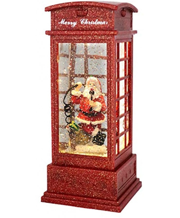 Wondise Telephone Booth Christmas Snow Globe Lantern with Timer Battery Operated Spinning Water and Swirling Glitter Santa