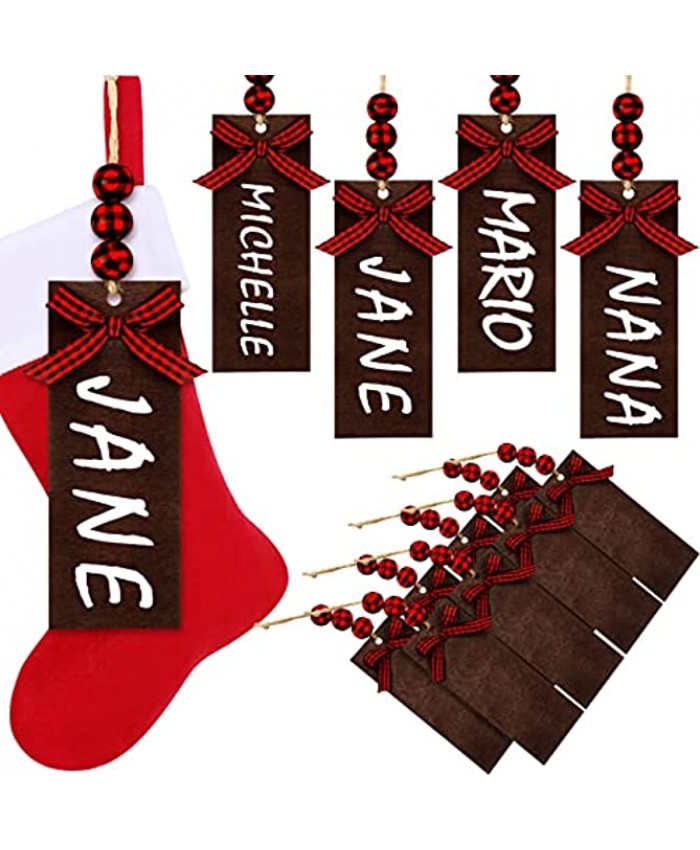 12 Pieces Christmas Stocking Name Tags Unfinished Wood Tags Personalized Blank Wooden Stocking Tags Farmhouse Xmas Stocking Hanging Tag for Christmas Stockings Red and Black