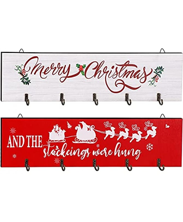 2 Pieces And the Stockings Were Hung Wooden Sign Stocking Holder Sign Home Beautiful Stockings Hangers Christmas Stocking Sign Wall Mount Hanging Sign for Mantle Fireplace Holiday Decor Chic Style