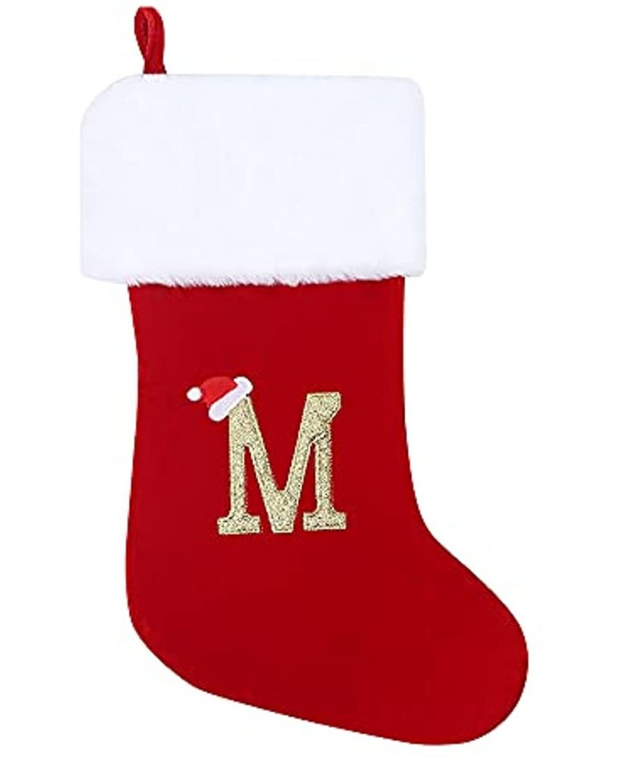 20 Inches Super Soft Plush Monogram Christmas Stockings Xmas Rustic Personalized Stocking Embroidered Letter Decoration for Decor M