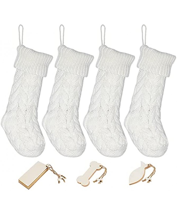 ABSOFINE Christmas Stockings White Knit Christmas Stockings 4 Pack Large Hanging Stockings Decoration 15 inch