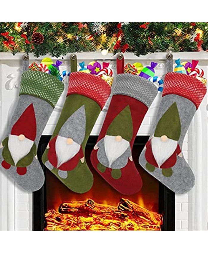 Aitok Christmas Stockings 4 Pack 18" Large Xmas Stockings Christmas Set Personalized Gnome Stockings for Fireplace Hanging Christmas Decorations for Family Holiday Christmas Ornament Party Decor