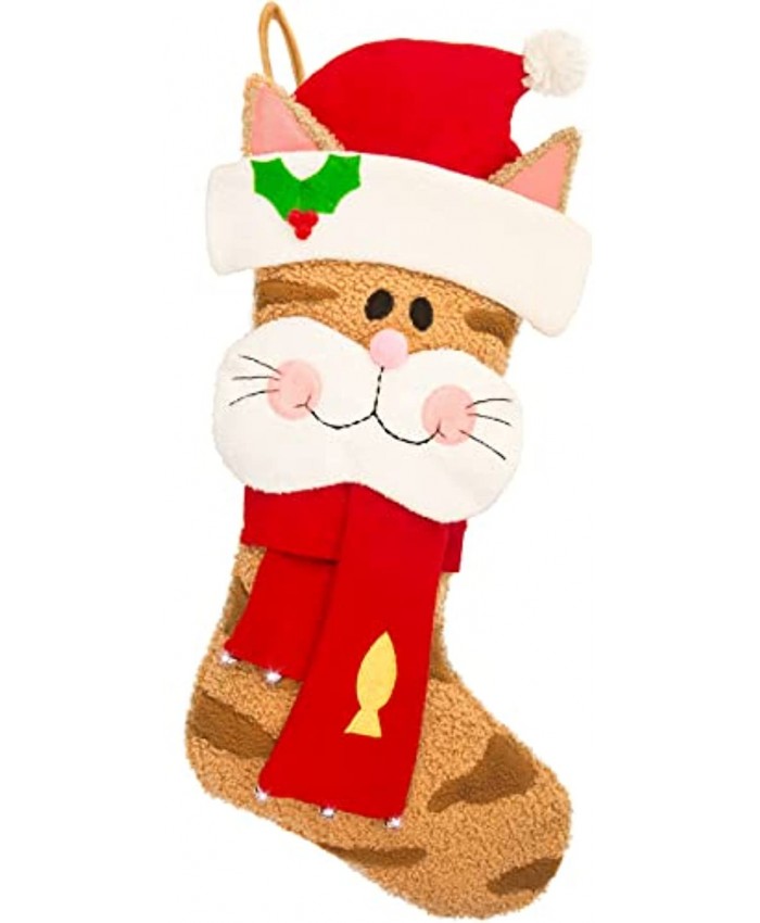 ALLYORS Cat Christmas Stocking Pet Christmas Stocking Christmas Cat Gift for Cat Lovers Xmas Cat Stocking with Red Santa Hat for Holiday Pet Theme Xmas Home Decoration