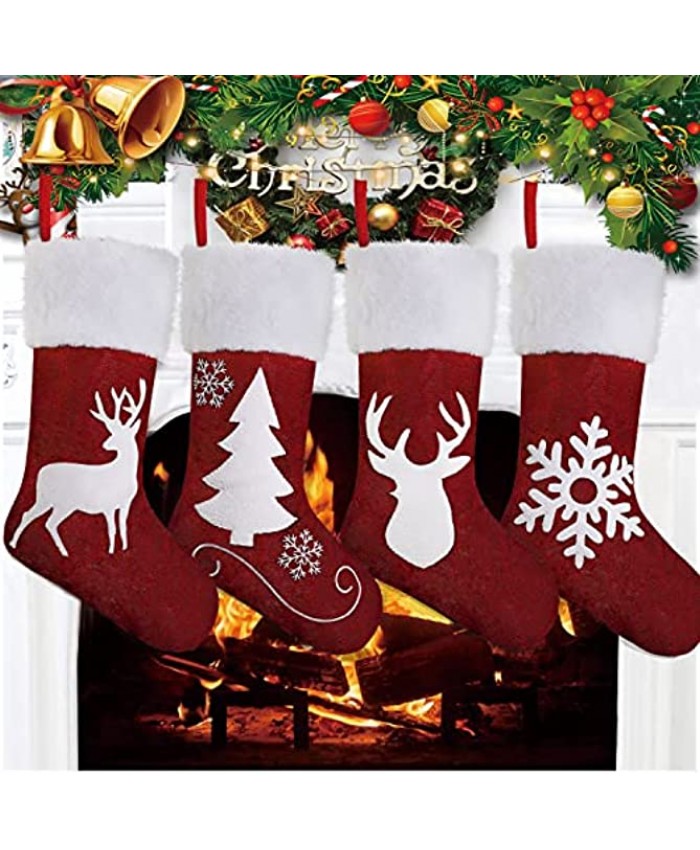 AMAMDHGA Christmas Stockings Set of 4 Large Xmas Stocking Sack Gift for Girl and Boy Giant Stock Christmas Bag Holiday for Family Fireplace Hanging Santa Reindeer for Favors and Decorating Ornaments