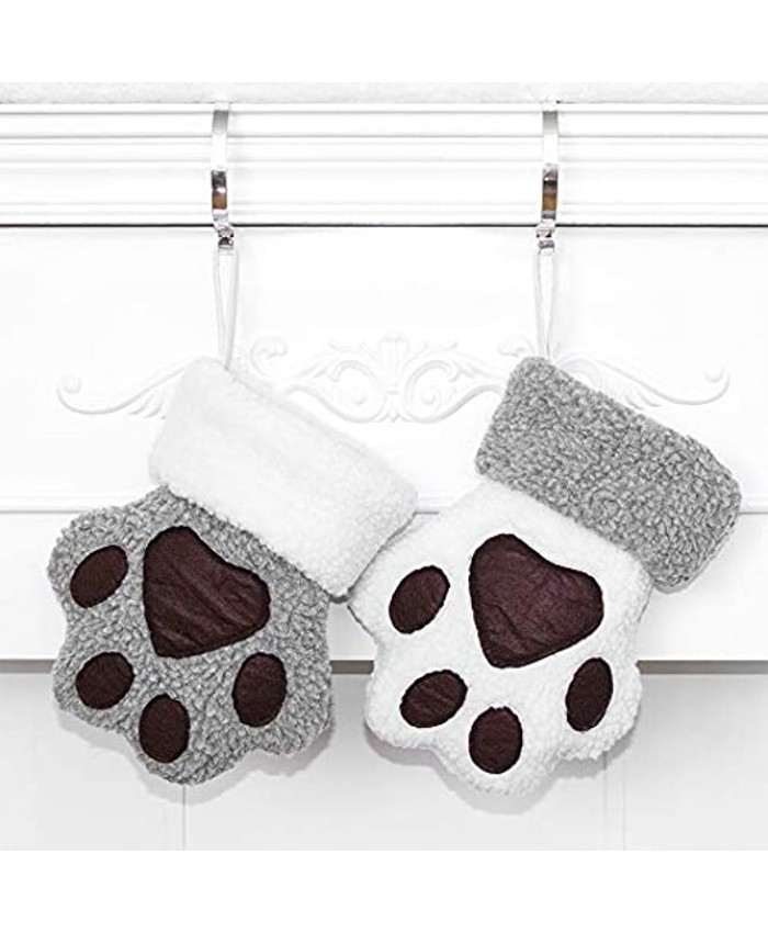 Beyond Your Thoughts 2021 New 2 Pack Dog Christmas Stockings Pet Paw Pattern Stockings Ornament Fireplace Hanging Stockings for Pet and Christmas Decoration
