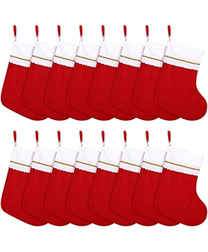 Cooraby 16 Pieces 15 Inches Felt Christmas Stockings Red Classic Christmas Fireplace Stockings Holiday Hanging Decorations Stockings for Holiday Party Favor