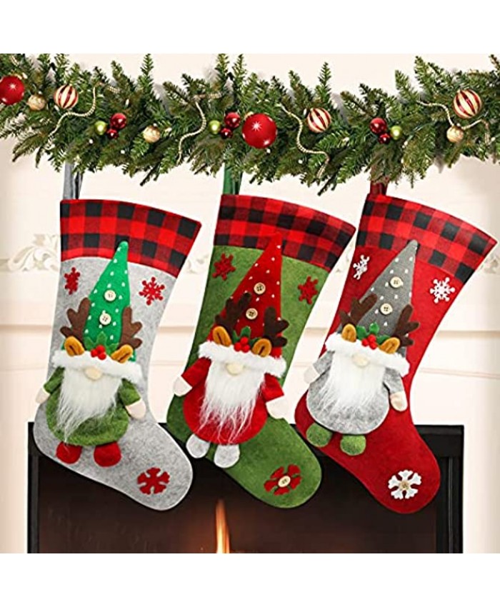 CRCZK 3 Pack Christmas Stockings 18 Inch 3D Gnomes Santa Christmas Stockings Ornament Gifts for Christmas Tree Fireplace Party Supplies Home DecorDecor