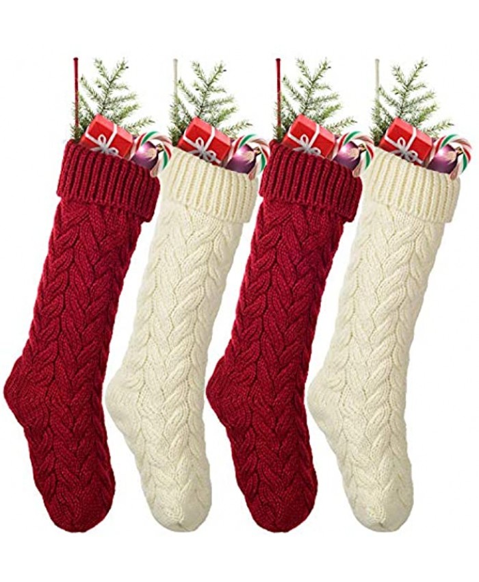 DearHouse Christmas Stockings 4 Pack 19 inches Large Size Cable Knit Knitted Xmas Stockings Rustic Personalized Stocking Decorations for Family Holiday Season Decor Cream Burgundy