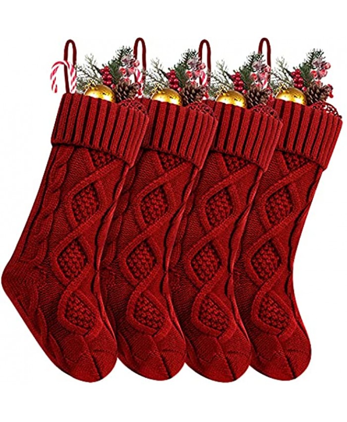 Fesciory Christmas Stockings 4 Pack 18 Inches Cable Knitted Large Size Stocking Gifts & Decorations for Family Holiday Xmas Party Burgundy