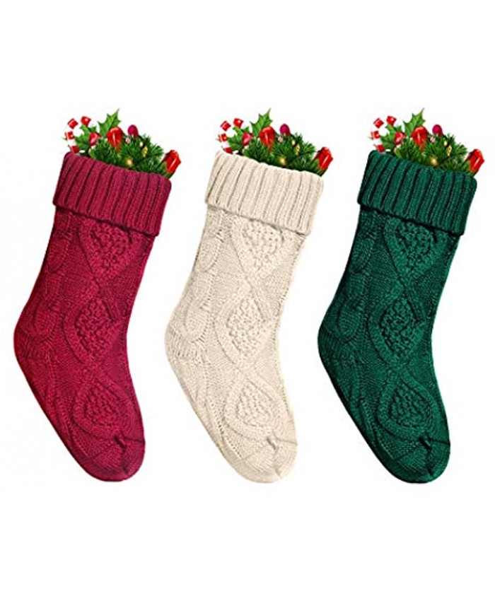 Funny Party Newest 3 Pack 15” Knit Christmas Stockings,Wihte Green Red