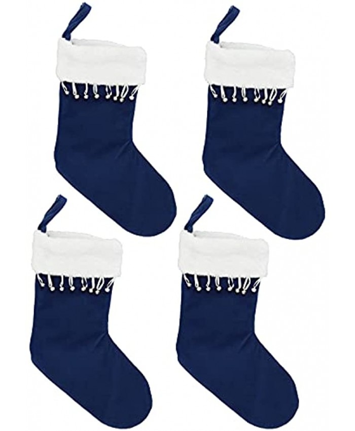 Iconikal 17-Inch Plush Fabric Christmas Stocking 4-Pack Navy Blue