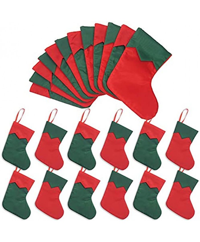 Ivenf Christmas Mini Stockings 24 Pcs 7 inches Red Green Twill Stockings Gift Card Silverware Holders Bulk Treats for Neighbors Coworkers Kids Small Rustic Red Xmas Tree Decorations Set