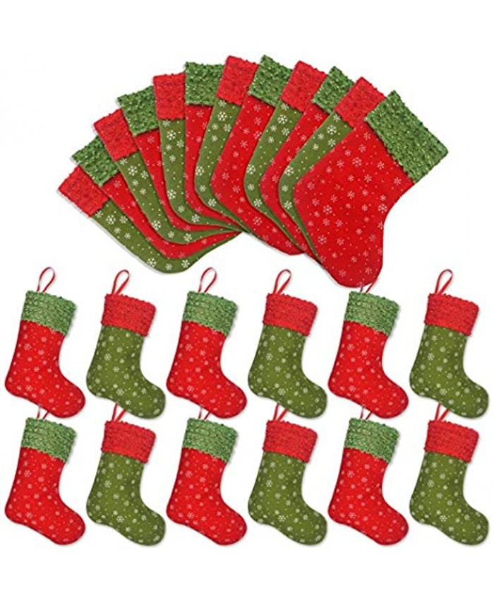 Ivenf Christmas Mini Stockings 24 Pcs 9 inches Felt with Snowflake Printed Gift Card Silverware Holders Bulk Treats for Neighbors Coworkers Kids Small Rustic Red Xmas Tree Decorations Set