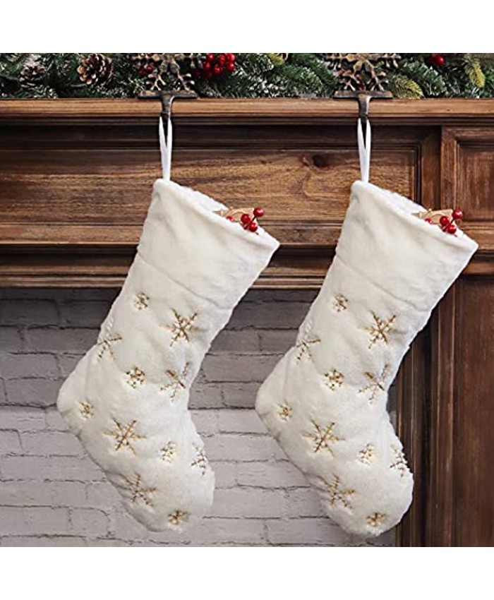 Ivenf Christmas Stockings 2 Pcs 18 inches Luxury Plush Faux Fur with Golden Sequin Snowflake，for Family Holiday Xmas Party Decorations