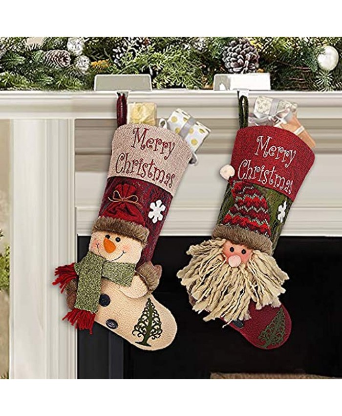 Ivenf Christmas Stockings 2 Pcs 18 inches Plush 3D Santa and Snowman Stockings for Family Holiday Xmas Party Decorations