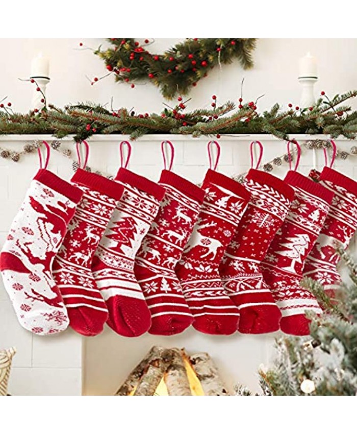 KD KIDPAR 8 Pack 20" Knit Christmas Stockings Large Rustic Yarn Xmas Stockings for Family Holiday Decorations
