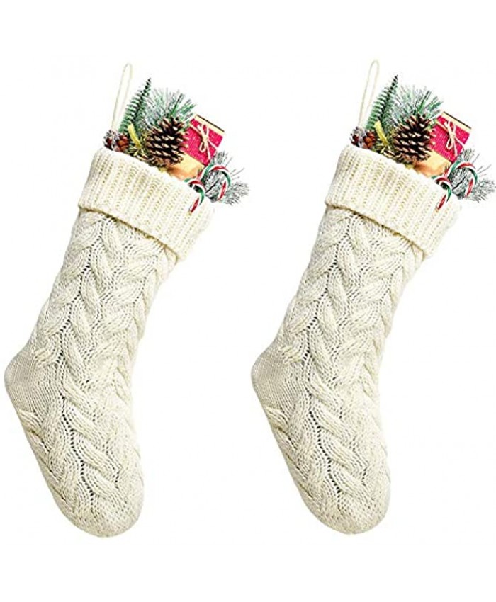 Kunyida Pack 2,18" Unique Ivory White Knit Christmas Stockings Style3