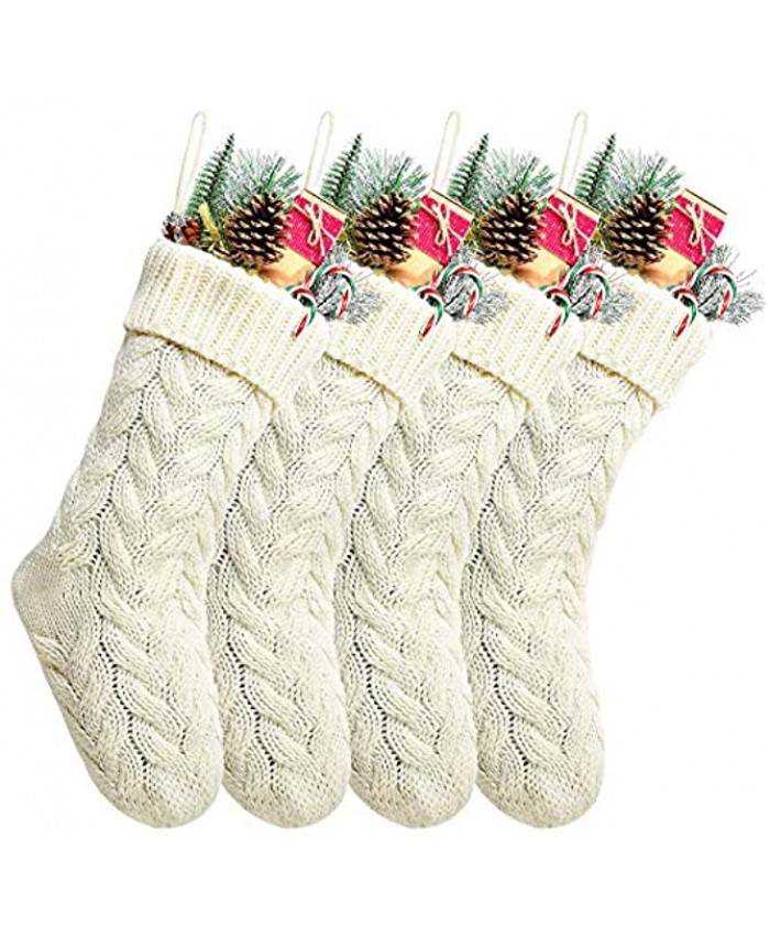 Kunyida Pack 4,14" Unique Ivory White Knit Christmas Stockings Style3