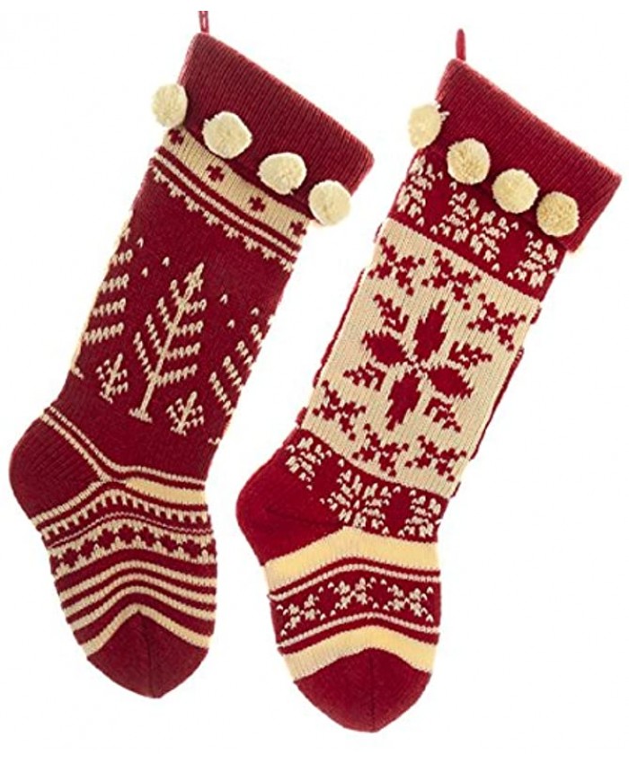 Kurt Adler Red and Cream Knit Stockings 2 Assorted