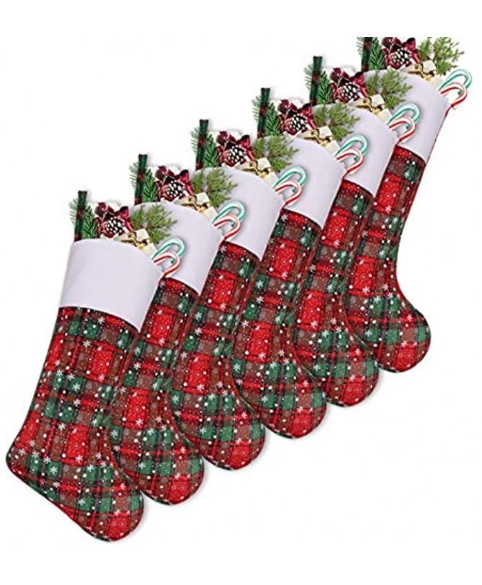 LimBridge Christmas Stockings 6 Pack 18 inches Plaid Snowflake Print Christmas Stockings Xmas Holiday Home Decorations