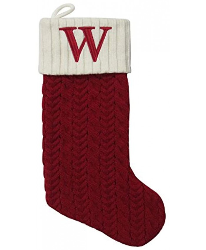 MFT St. Nicholas Square 21-inch Monogram Embroidered Initial Cable Knit Red Christmas Holiday Stocking Letter W