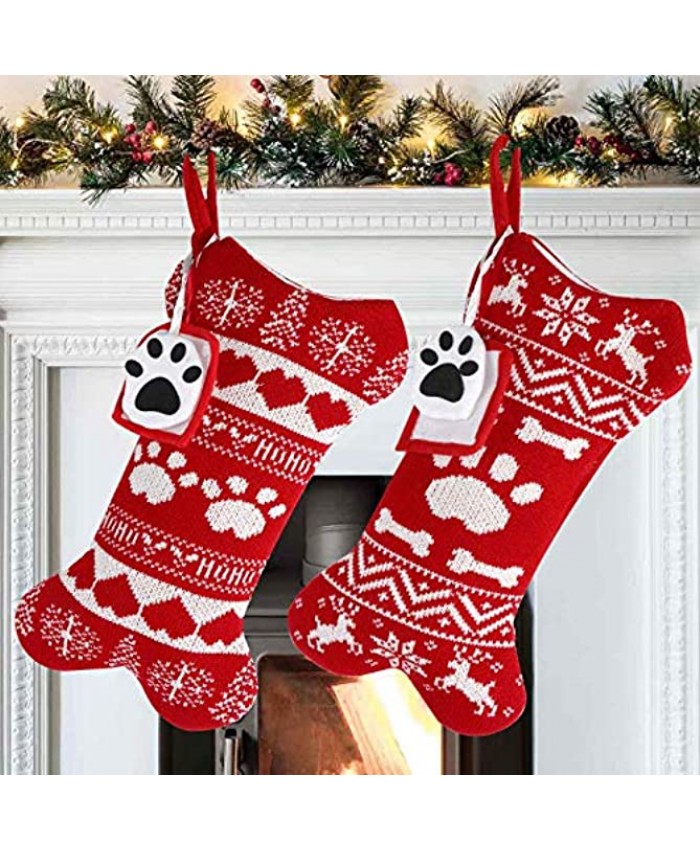 OurWarm 2Pcs Dog Christmas Stockings Red Knit Dog Stockings with Picture Frame Large Bone Shape Pet Stockings for Dogs Christmas Holiday Decoration