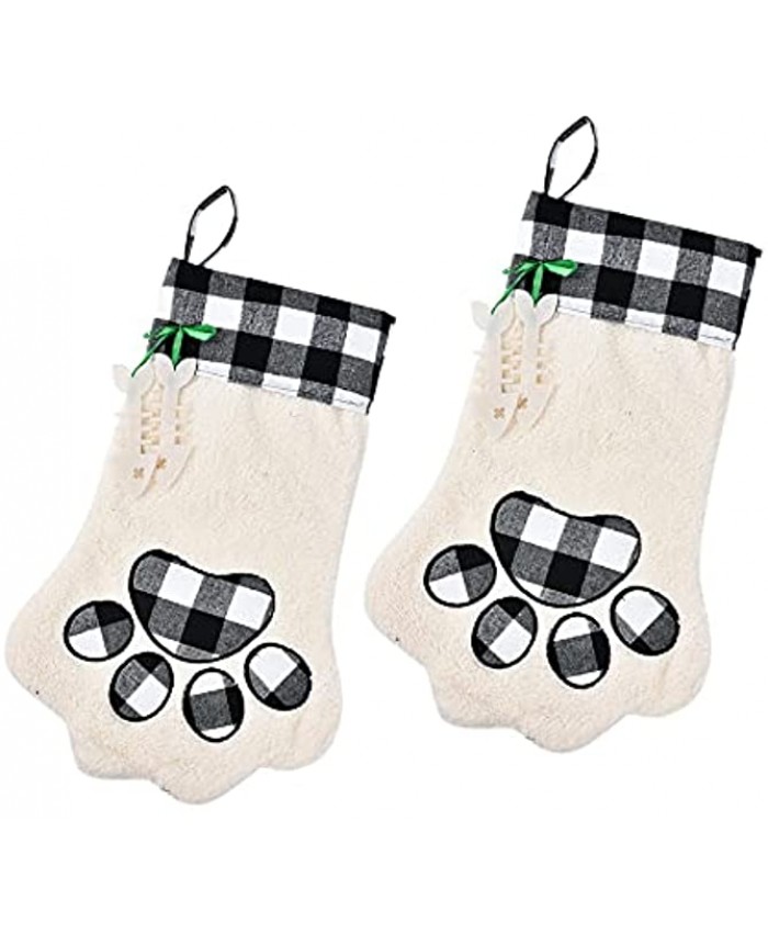 Pet Paw Christmas Stocking,Monogram Personalize Buffalo Plaid Cat Dog Fireplace Hanging Stockings,Xmas Holiday Season Decor,White Black Plaid 2pcs White Black Plaid