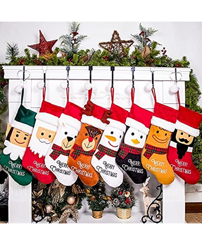Rorain 2021 Christmas Stockings Set of 8 20.5” Large Xmas Stocking Velvet Luxury Classic Hanging Ornament Decorations for Family Holiday Season Decor