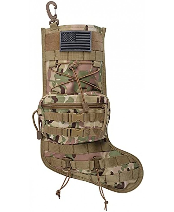 Speed Track 2021 Tactical Christmas Stocking with Flag Patch MOLLE Webbing Zip Pocket MOLLE Clips Khaki Camouflage