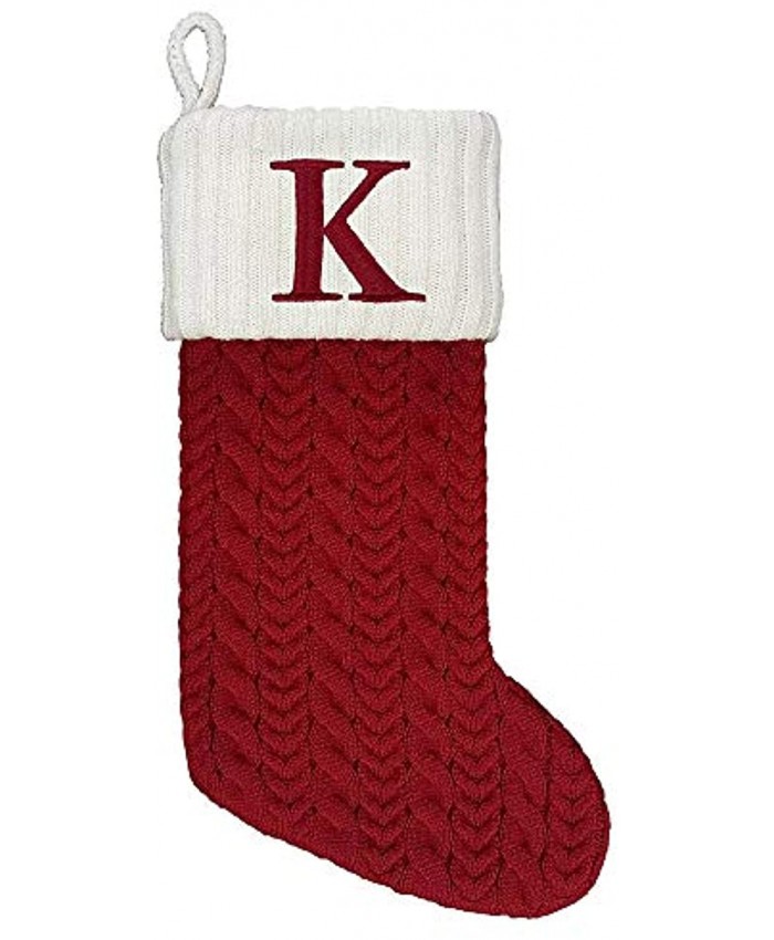 St. Nicholas Square 21 Inch Cable Knit Monogram Christmas Stocking Embroidered K