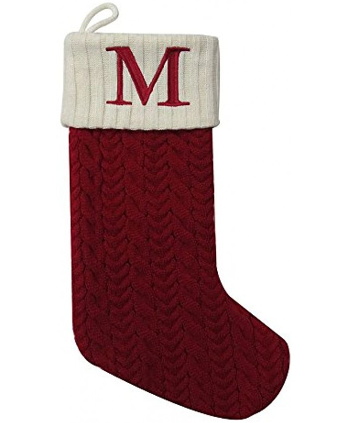 St. Nicholas Square 21 Inch Cable Knit Monogram Christmas Stocking Embroidered M
