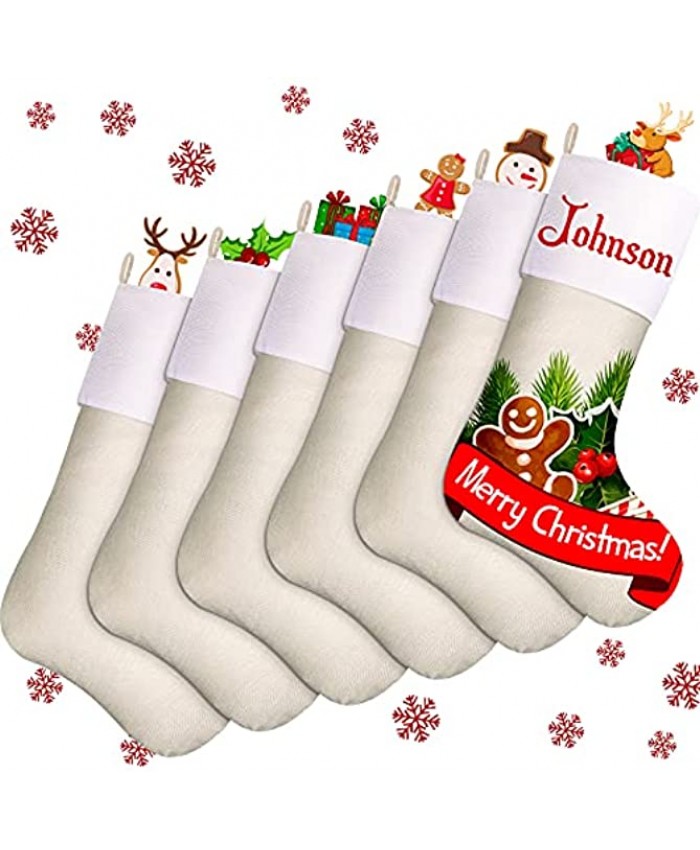 Tatuo Sublimation Christmas Burlap Stockings Christmas Stockings Fireplace Hanging Stockings for Decoration Fireplace Hanging Ornaments Holiday Decorations Simple Style,6 Pieces