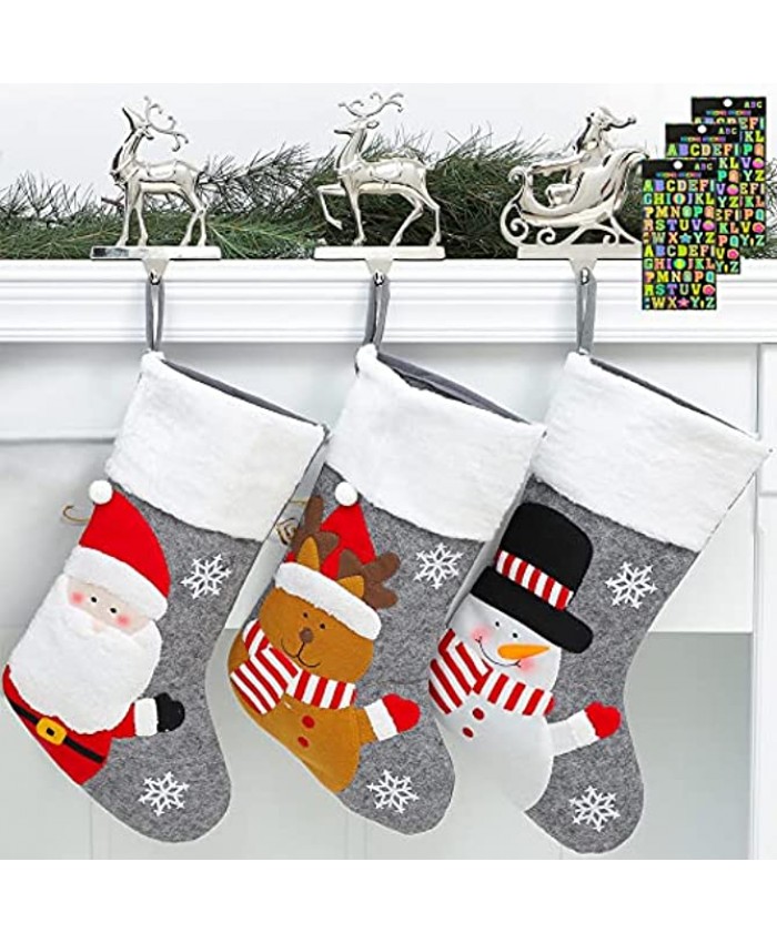 Ulico Christmas Stocking 3 Pack 18" Large Personalized Christmas Stocking for Kids,Xmas Stocking with Santa Reindeer Snowman,Holiday and Family Stocking for Fireplace Christmas Party Decorations