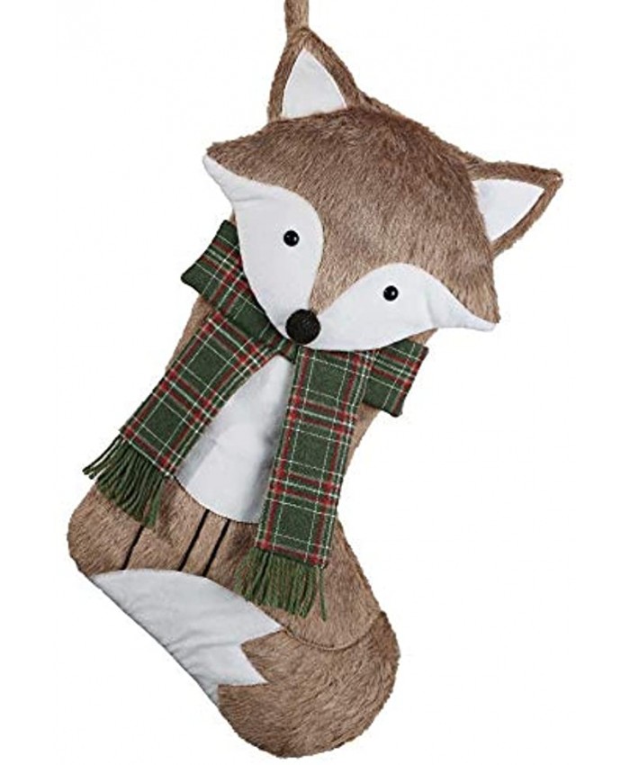 Valery Madelyn 21 Inch Large Woodland 3D Fox Christmas Stockings Decorations Personalized Hanging Ornamnets with Faux Fur and Plaid Scarf for Xmas Gifts