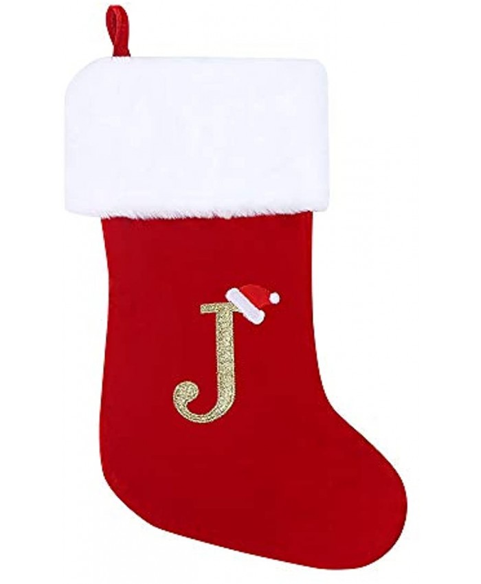 Wlflash 20 Inches Super Soft Plush Monogram Christmas Stockings Xmas Rustic Personalized Stocking Embroidered Letter Decoration for Decor J