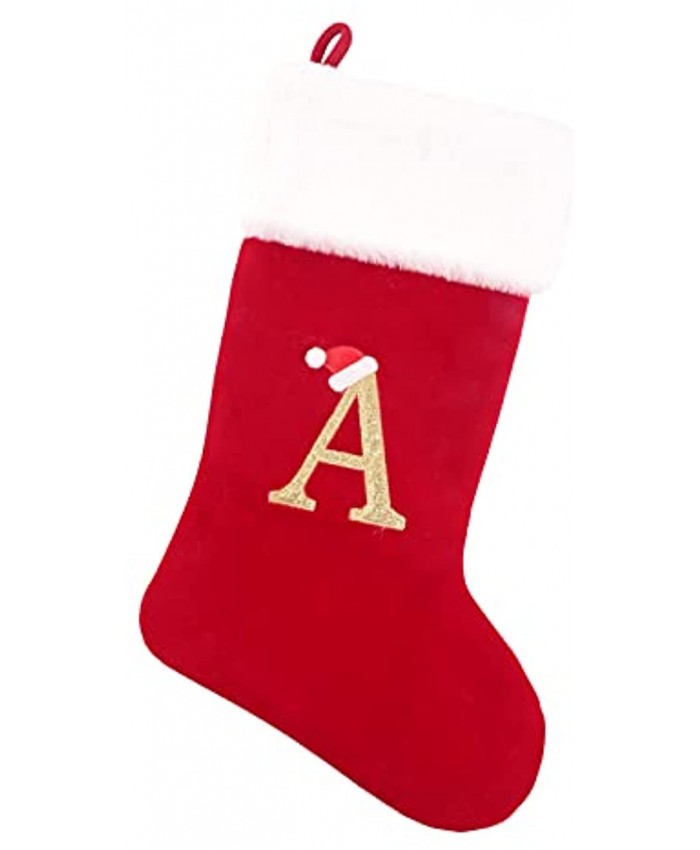 20 Inches Super Soft Plush Monogram Christmas Stockings Xmas Rustic Personalized Stocking Embroidered Letter Decoration for Decor A