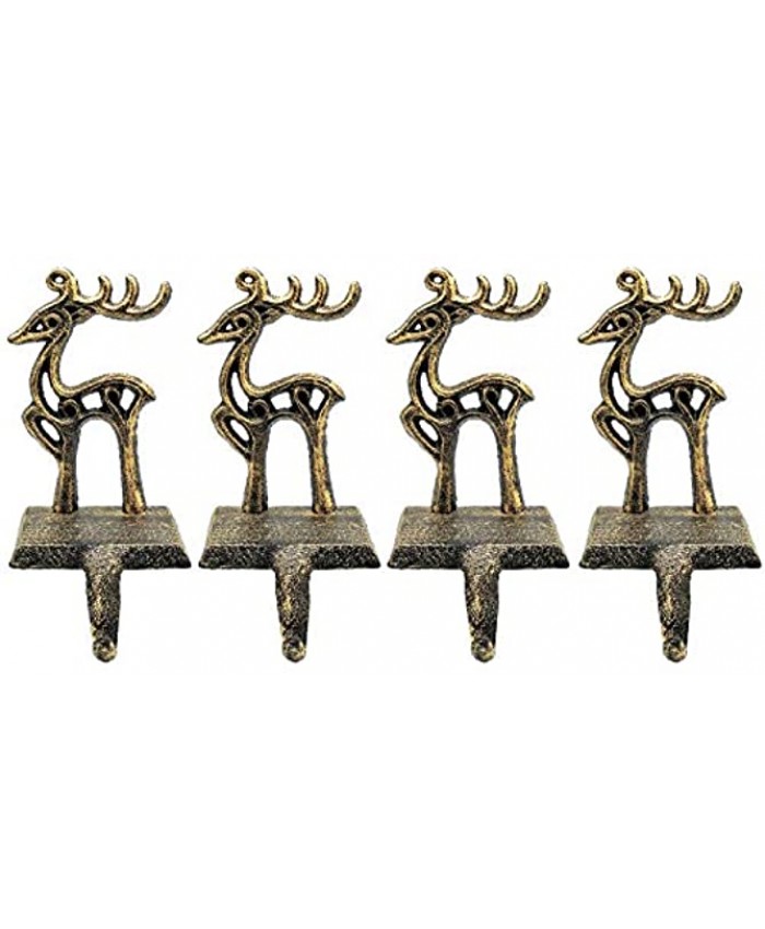 4 Pieces Reindeer Christmas Stocking Holder Christmas Hooks Skid Mantel Hooks Hanger for Fireplace Free Standing Christmas Decorations