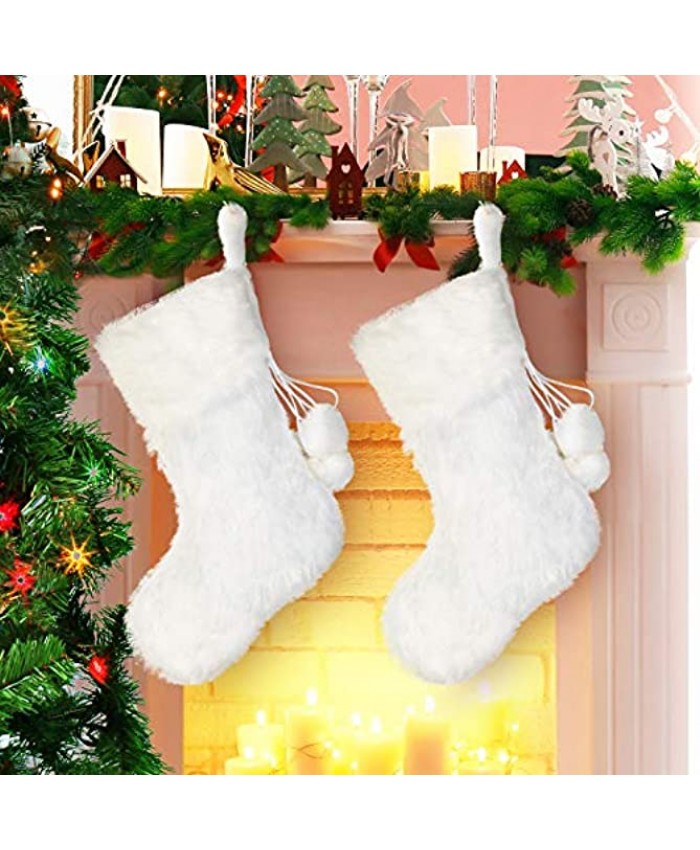 Boao 20 Inch Christmas Stockings Snowy White Faux Fur Christmas Stocking for Holiday Party Christmas Fireplace Decorations 2