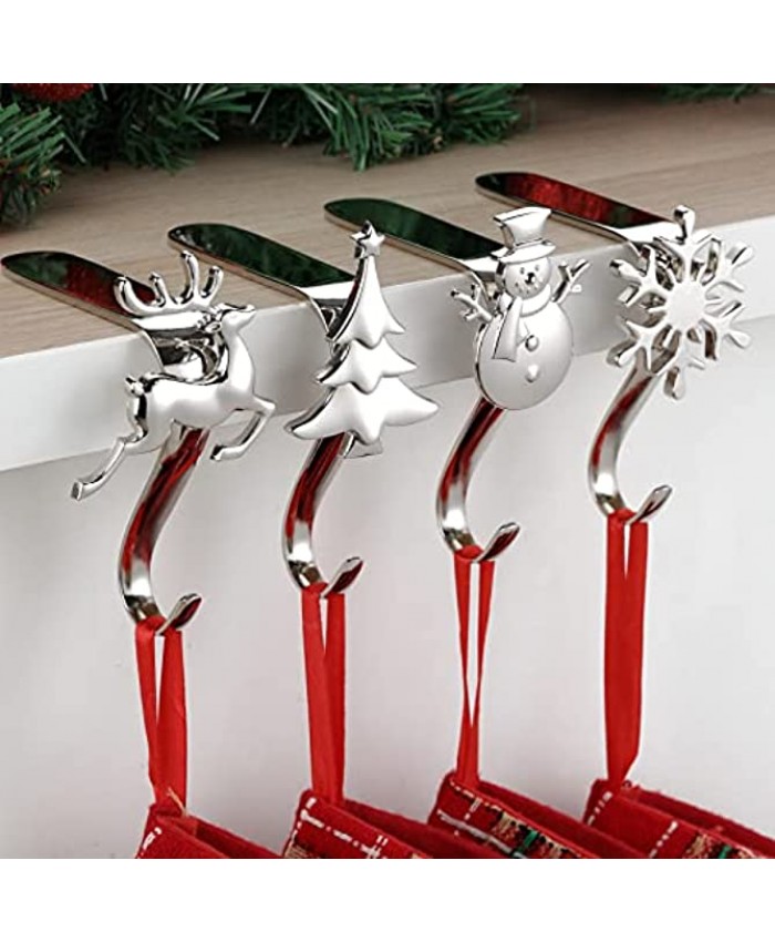 CeleCily Stocking Holders for Mantle-Christmas Stocking Hangers for Decoration Silver Stocking Holders for Mantle Set 4 NO-SLIP Stocking Holders for Mantel Stocking Hooks for Mantle Stocking Hangers