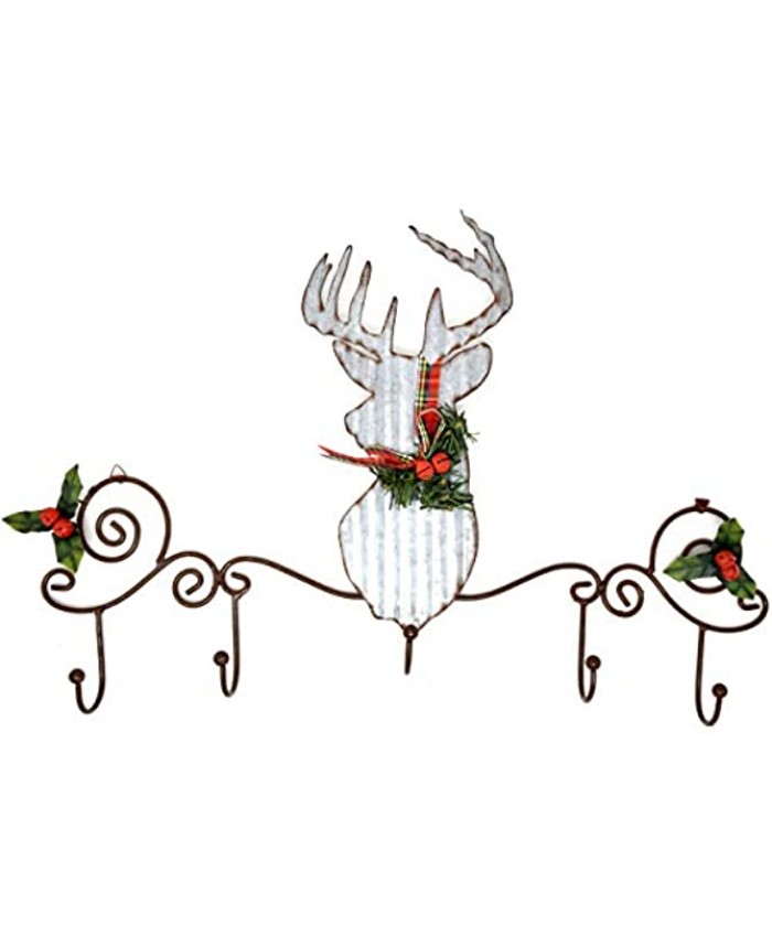 Christmas Stocking Holder Rustic Signs Galvanized Metal Reindeer Wall Mount Hanging Sign 5 Hook Stockings Hangers Bronze For Mantle Fireplace Shelf Coats Keys Ornaments Stocking Holders Holiday Decor