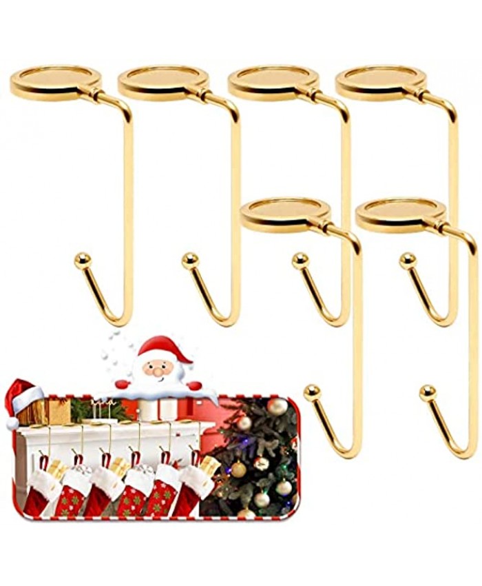 Christmas Stocking Holders for Mantle Set of 6,Upgrade Non-Slip Fireplace Stocking Holder,Lightweight Metal Stocking Hangers for Mantle,Stocking Hooks for Christmas Party Decoration Gold