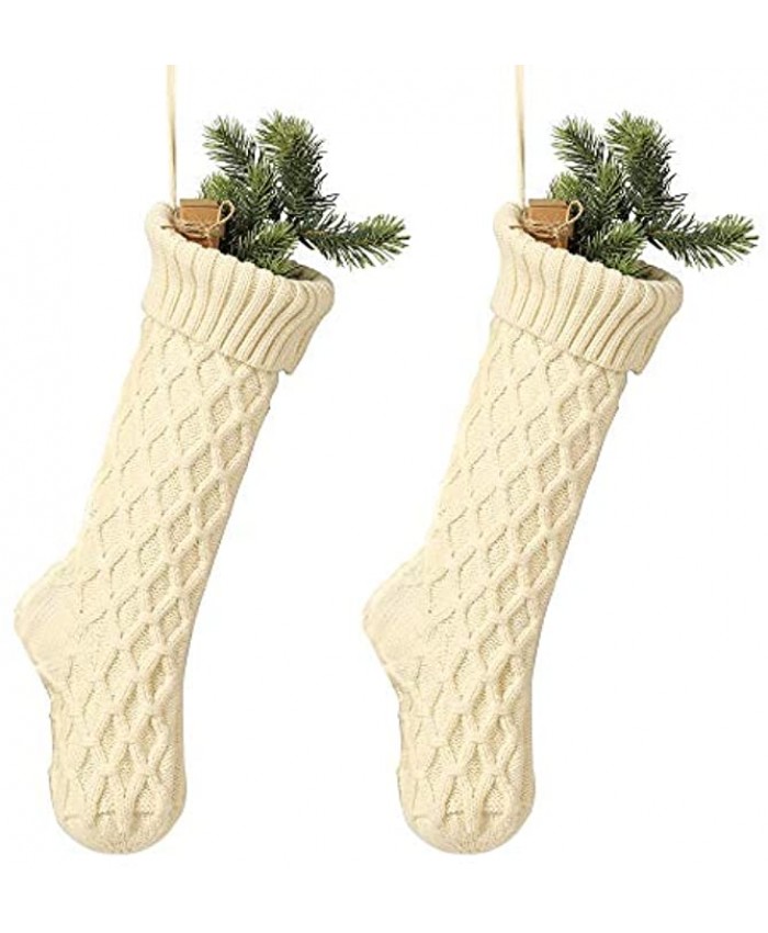 Free Yoka Cable Knit Christmas Stockings Kits Solid Color White Classic Decorations 18 Inches Set of 2
