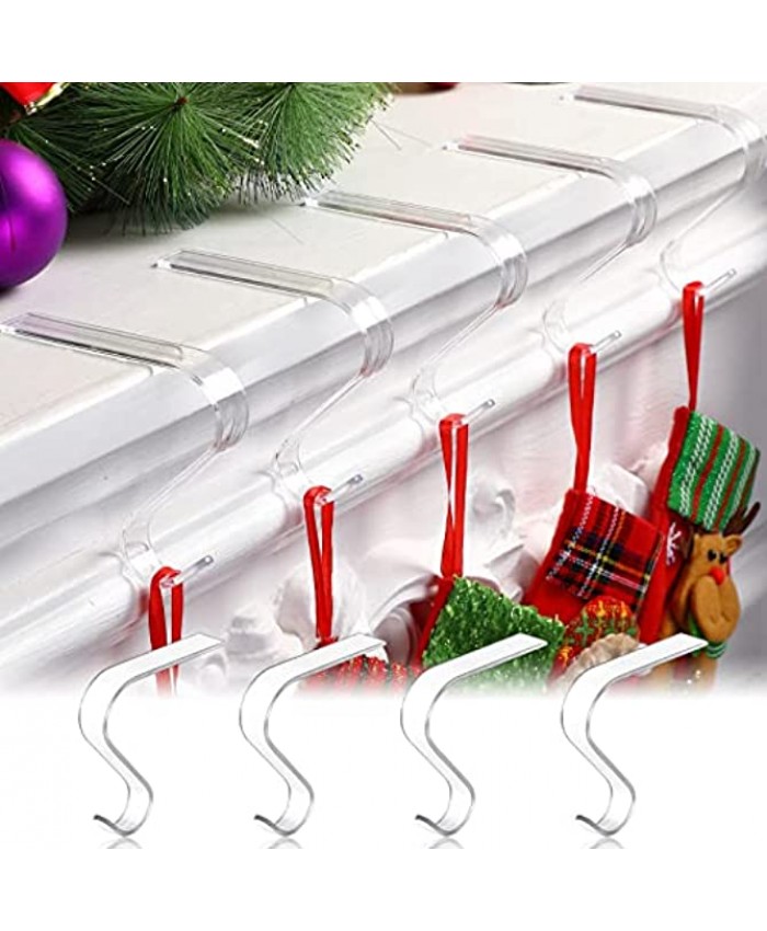 Jetec Christmas Stocking Holder Clear Mantle Stocking Holders Acrylic Stocking Hangers Multi Uses Holiday Garland Clips Non-Slip Xmas Stocking Hooks for Fireplace Home Kitchen Mantel 4