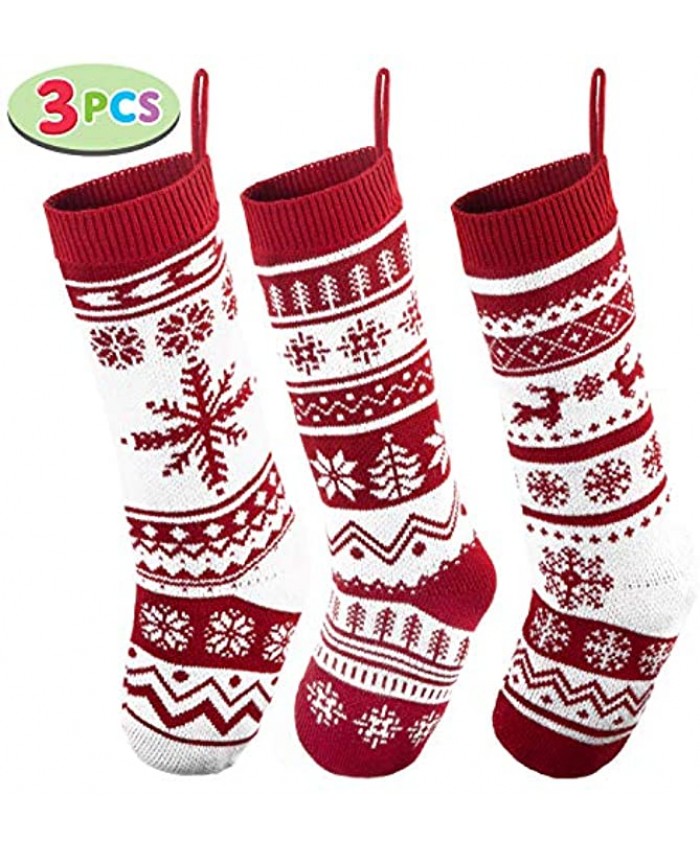 JOYIN 3 Pack 18" Knit Christmas Stockings Large Rustic Yarn Xmas Stockings for Family Holiday Decorations