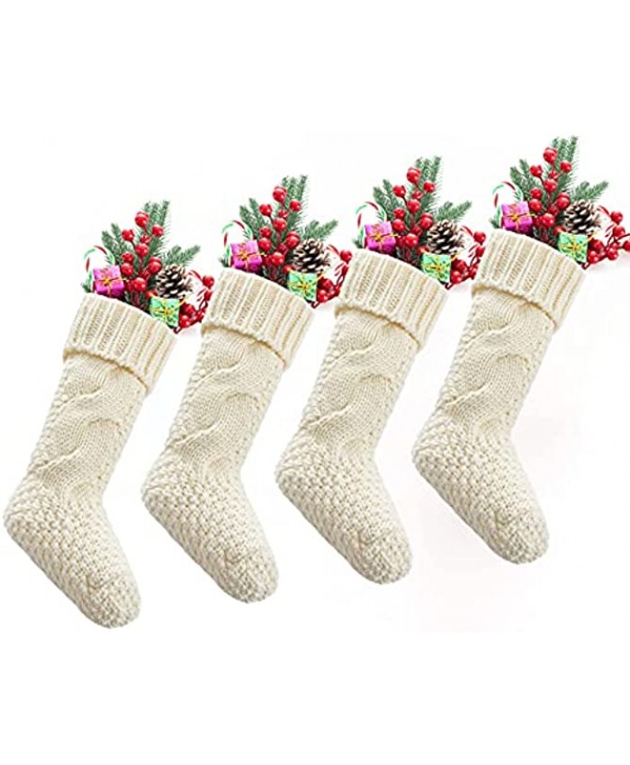 Komotu Pack 4,14" Unique Ivory White Knit Christmas Stockings
