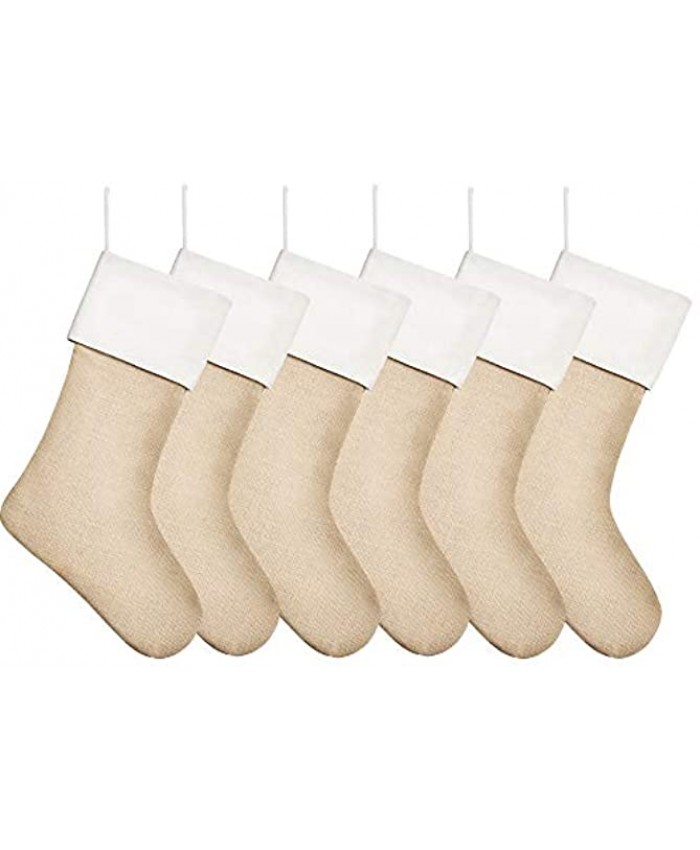 Kunyida 6 Pack,18" Burlap Christmas Stockings for Holiday Decor Plain