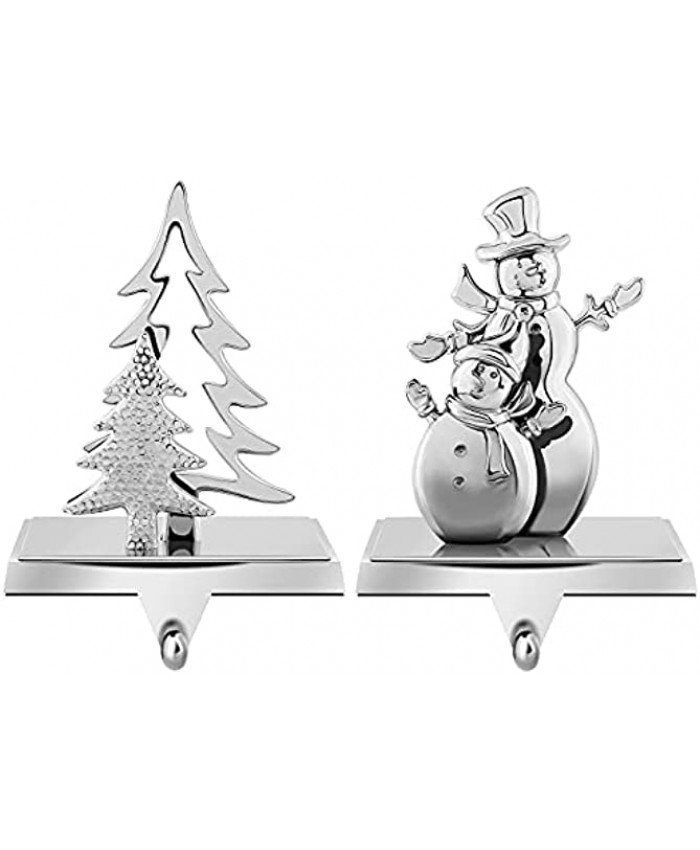 MCEAST 2 Pieces Christmas Stocking Holders Snowman and Christmas Tree Stocking Hooks Mantel Stocking Hangers for Christmas Decoration Silver