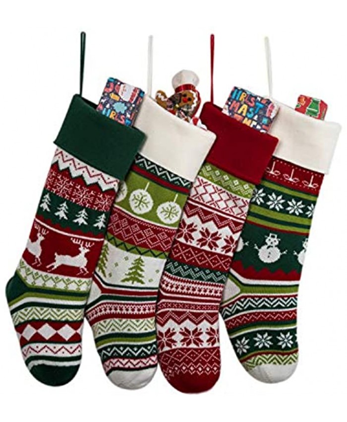 MOSTOP 4 Pack Knit Christmas Stockings 22 Inchs Extra Long Snowflake Reindeer Snowman Knit Knitted Xmas Rustic Personalized Stocking Decorations for Family Holiday Season Decor
